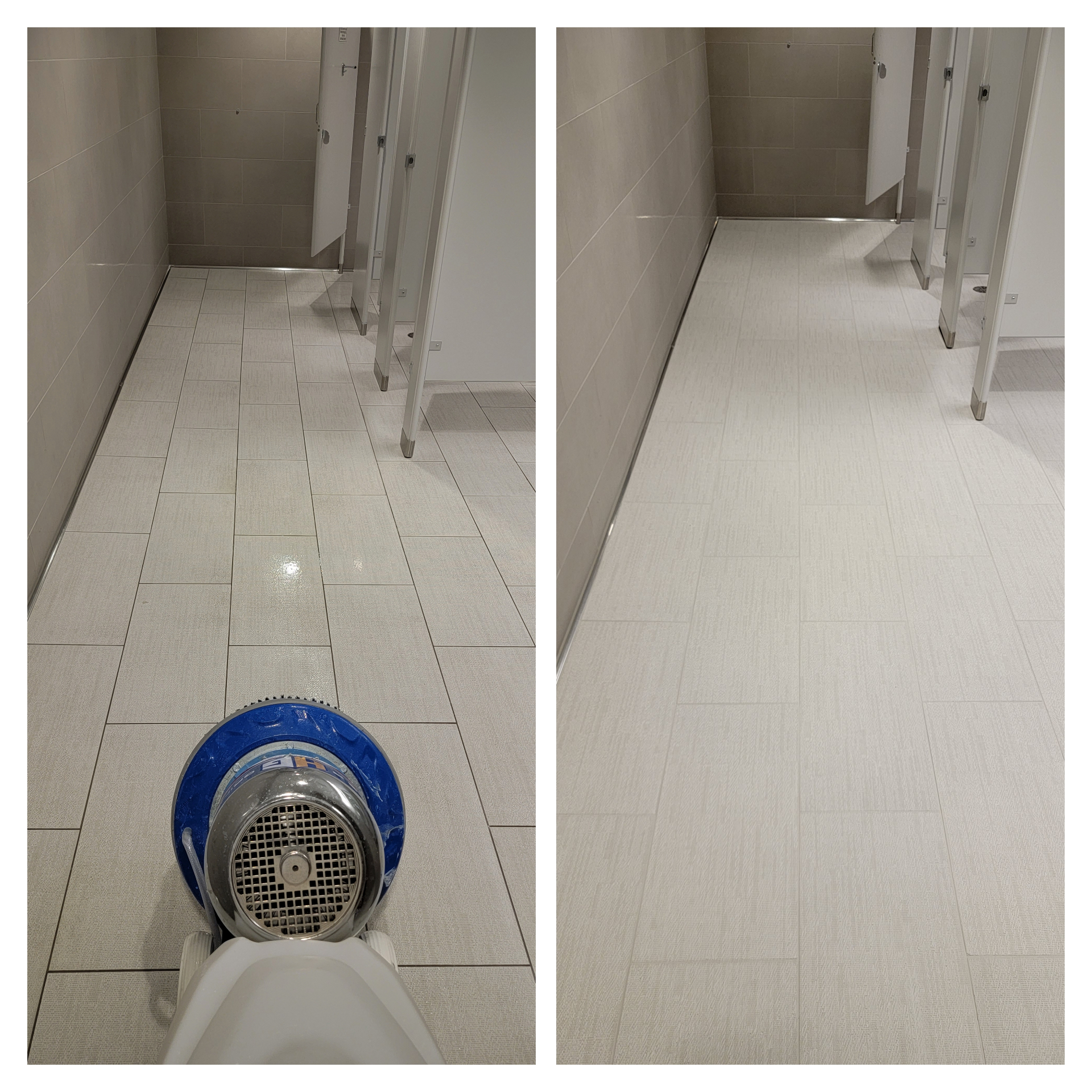Before and after commercial restroom tile cleaning in Arizona facility